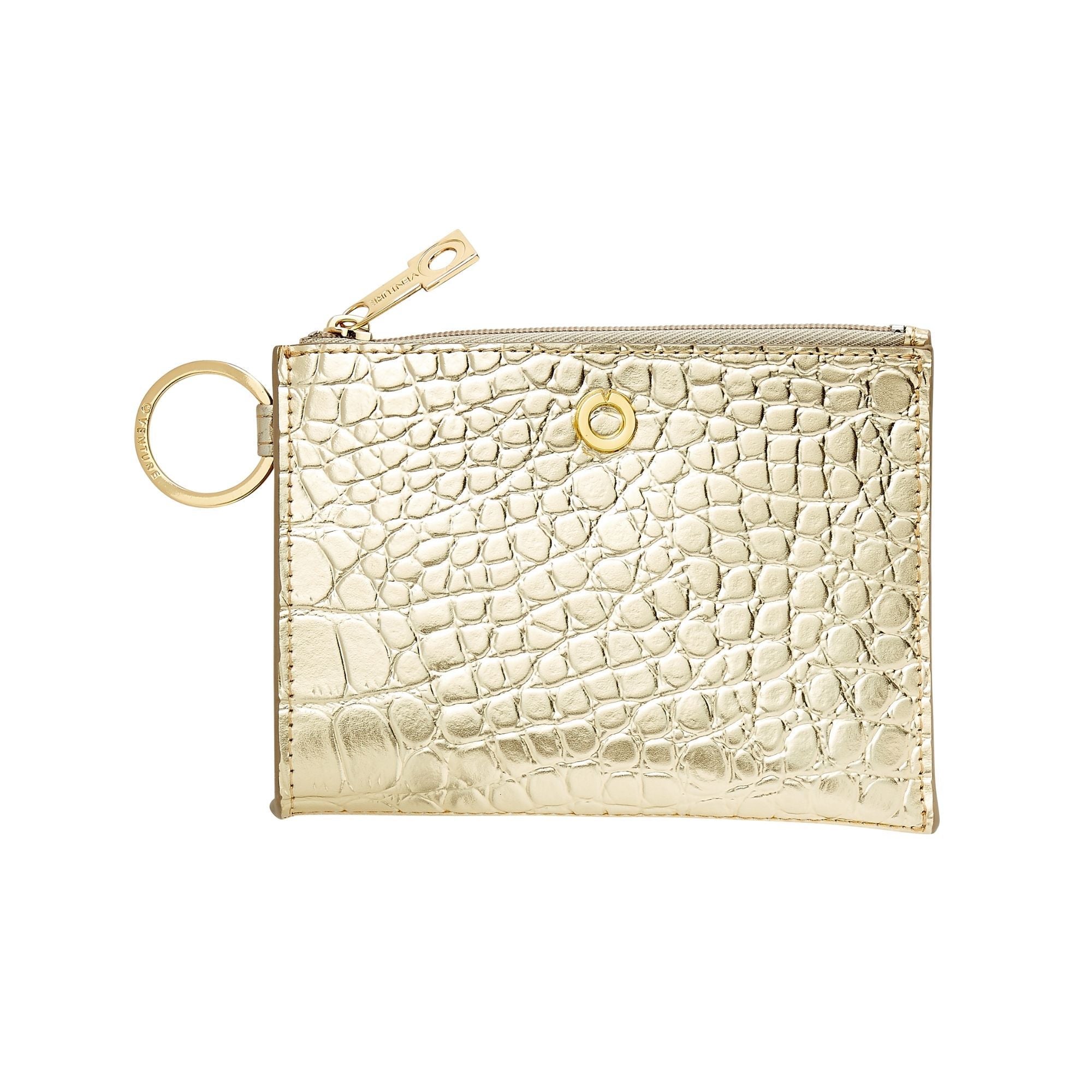 Gold Keychain Wallet – Croc Embossed Leather Card Holder – Oventure