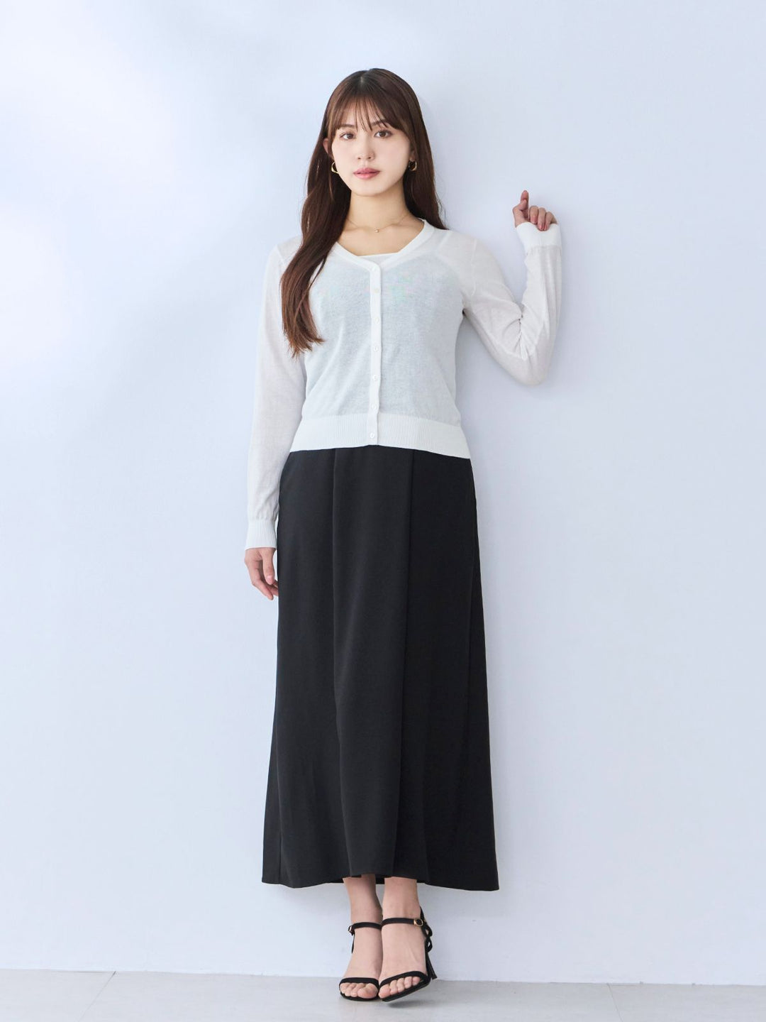 UVカットシアーニットカーディガン：ホワイト│胸が大きな女性のための