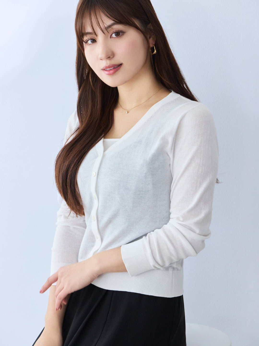 UVカットシアーニットカーディガン：ホワイト│胸が大きな女性のための