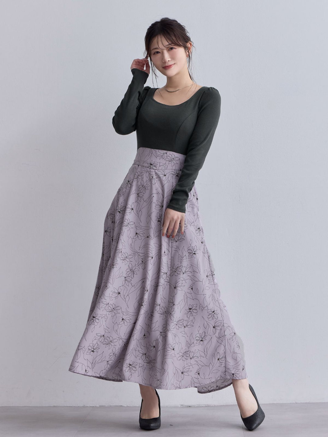 フラワードッキングワンピース 25AW：モーブピンク│胸が大きな女性の