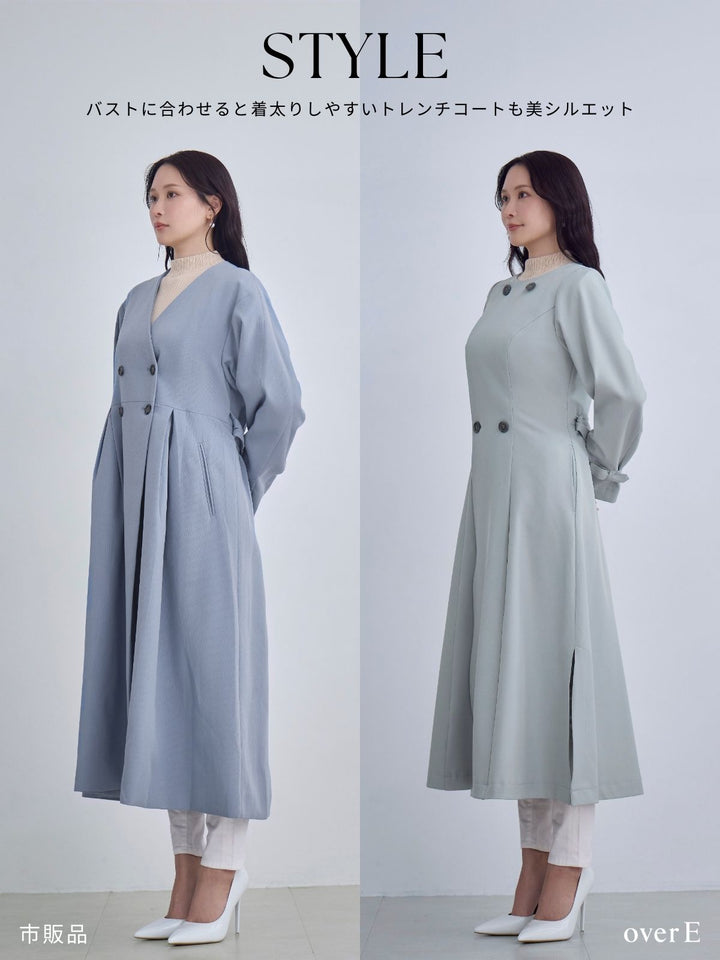 2wayノーカラートレンチコート26SS：ネイビー│胸が大きな女性のための