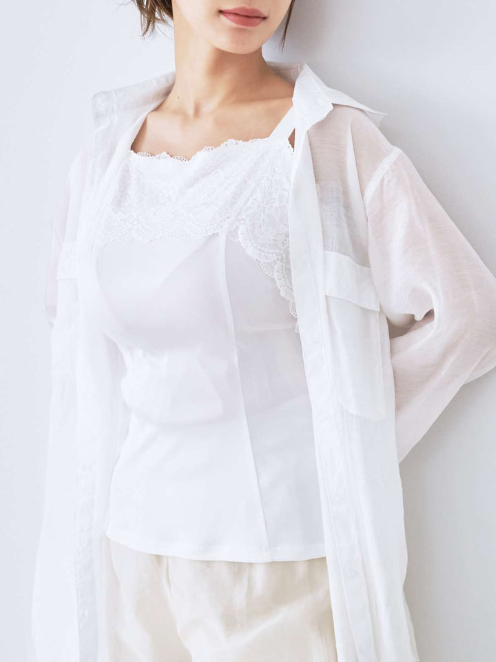 ブラ紐とまるレースキャミソール：ホワイト│胸が大きな女性のための