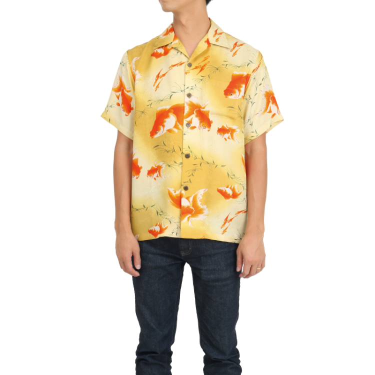 和柄 京友禅 アロハシャツ ＜金魚/黄＞ | 京友禅アロハシャツ【Pagong
