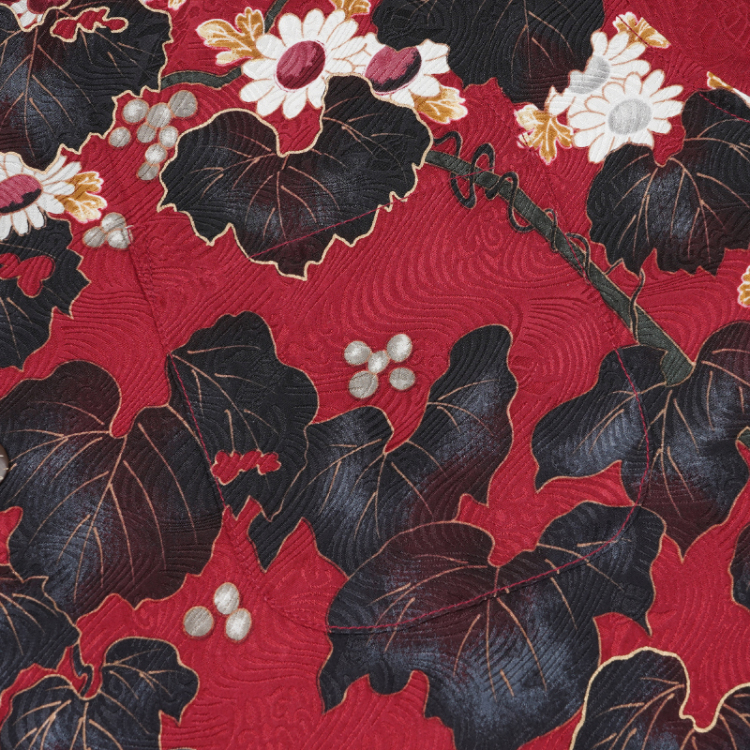 花柄 京友禅アロハシャツ ＜蔦と菊牡丹/濃赤＞ | 京友禅アロハシャツ