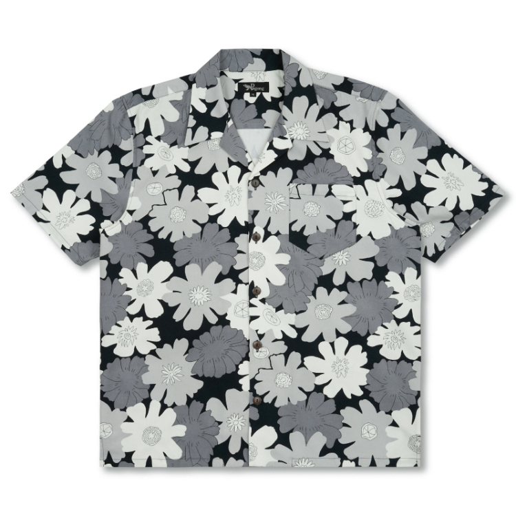 花柄 アロハシャツ ＜秋桜/白黒＞ | 京友禅アロハシャツ【Pagong】公式