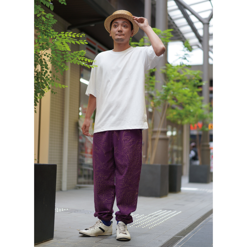 花柄 友禅パンツ ＜乱菊/紫金糸目＞ | 京友禅アロハシャツ【Pagong