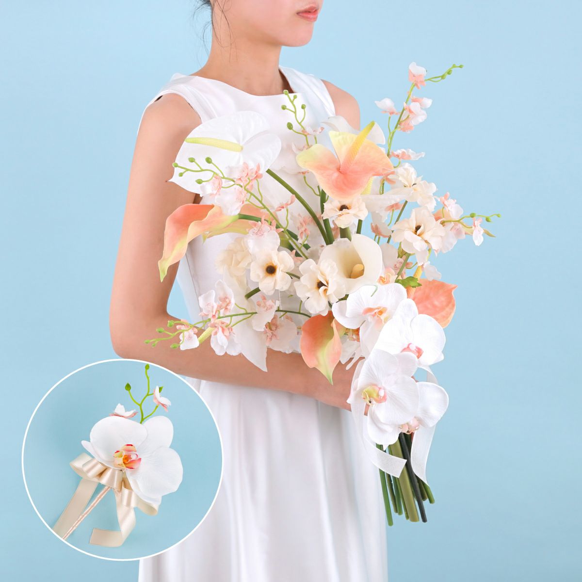 オンライン限定》ウエディングブーケ＆ブートニアSET[WEB478] 胡蝶蘭