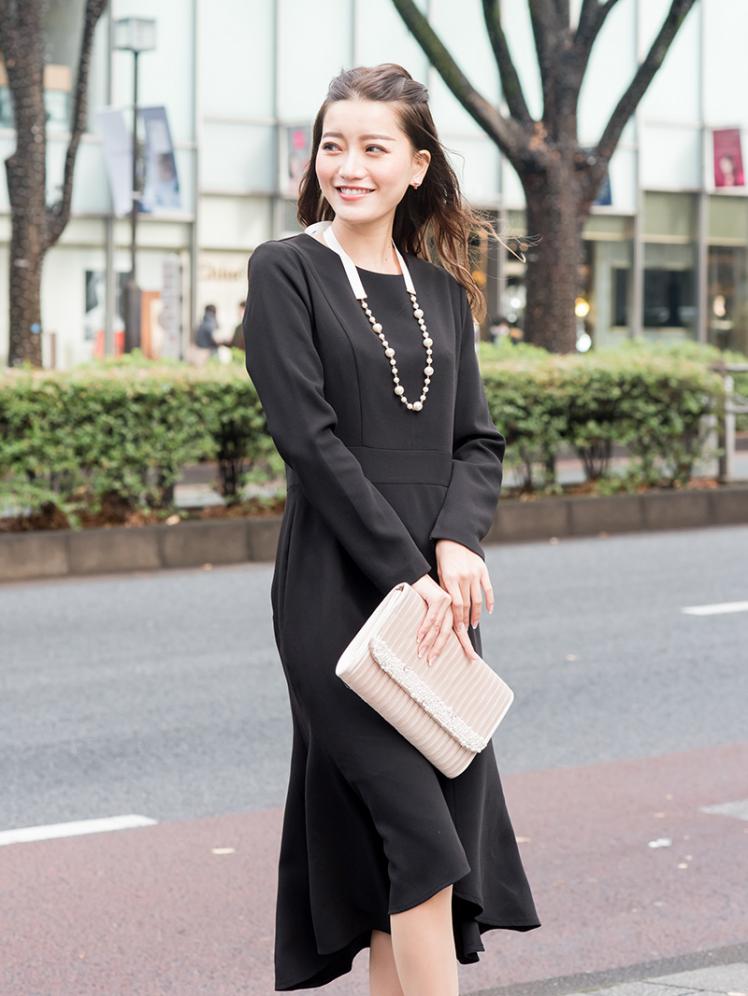 フィッシュテールシンプルドレス(ブラック)K1-289BL-M | パーティ