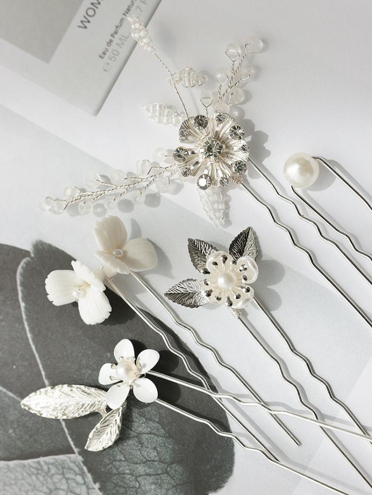 フラワーモチーフ5本セットヘアピン(シルバー)HA005-SLV | パーティ