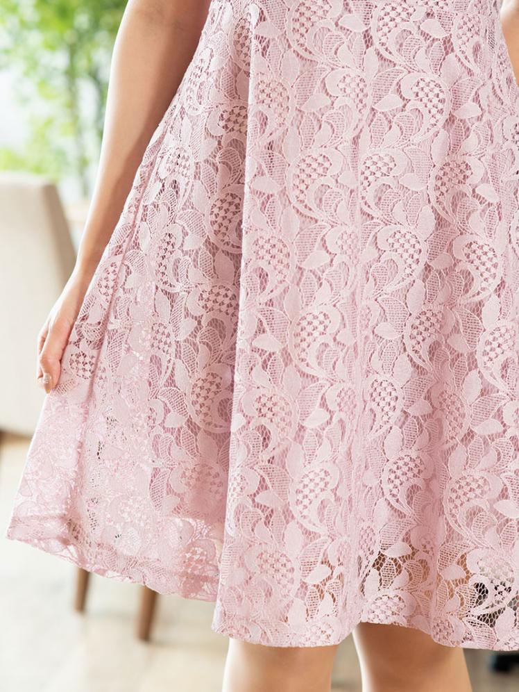 切替コードレースフレアワンピース(ピンク)K1-307PI-M | パーティ