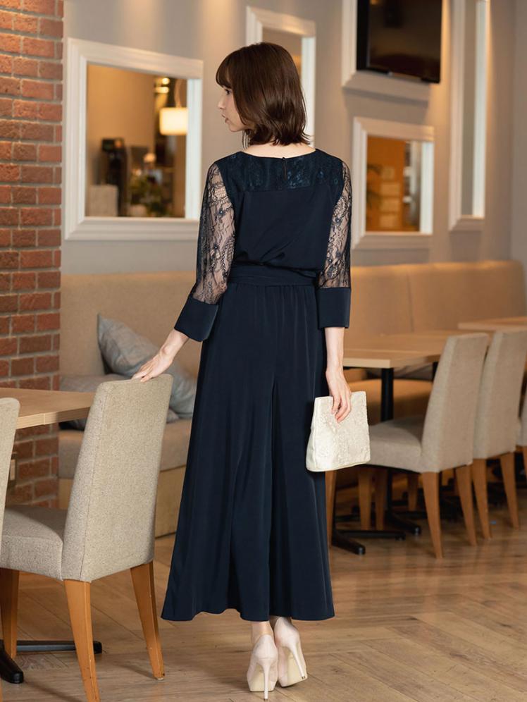 レーススリーブセットアップドレス(ネイビー)SR3-316NA-M | パーティ