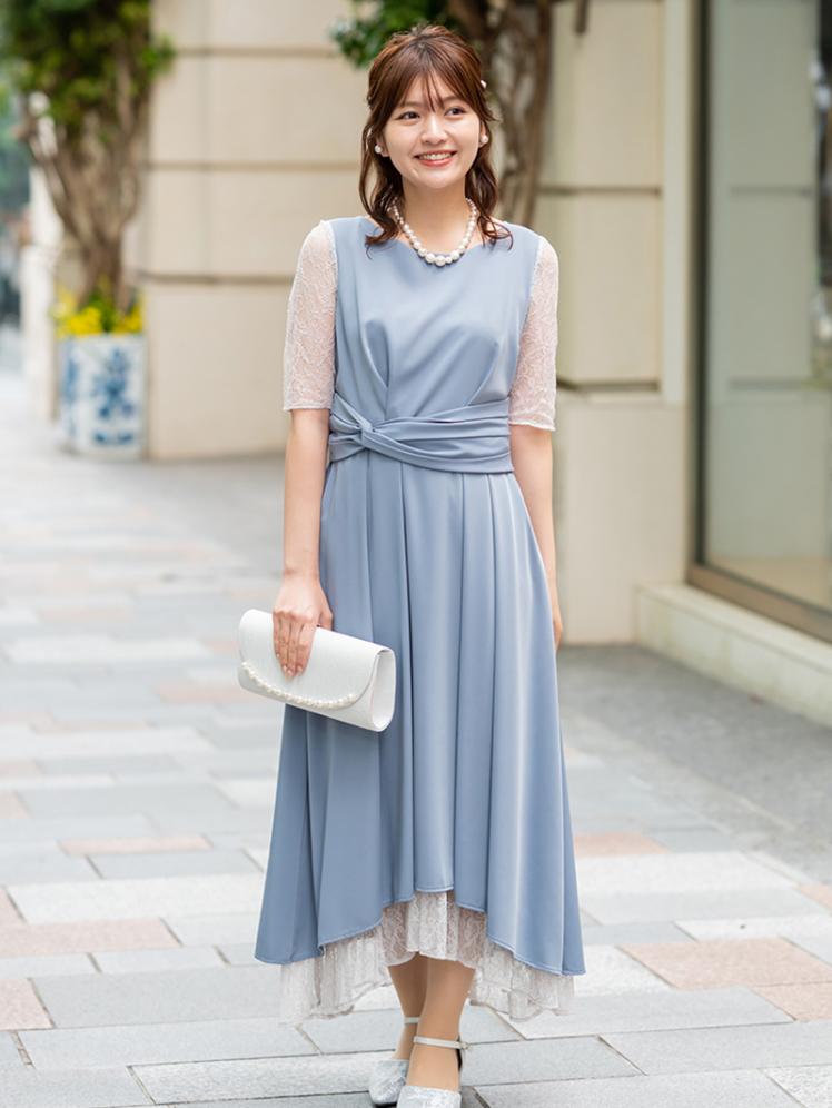 フィッシュテールレースドレス(ブルーグレー)H1-401BU-M | パーティ
