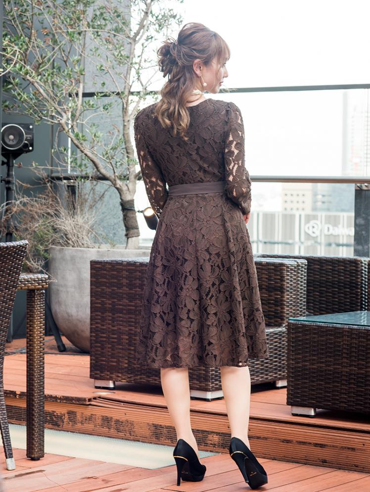 総レースフレアドレス(ダークブラウン)K1-250DB-L | パーティドレス