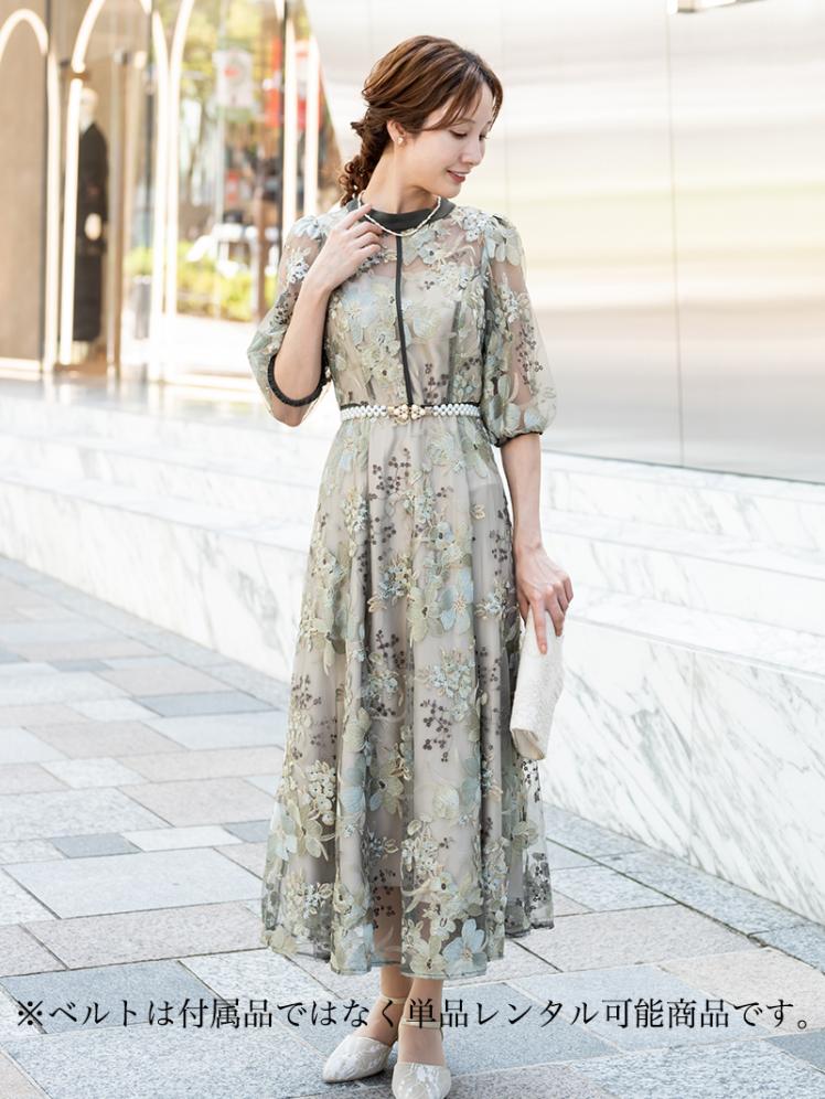 フラワー刺繍ドレス(グリーン)CL1-439GR-M | パーティドレススタイル