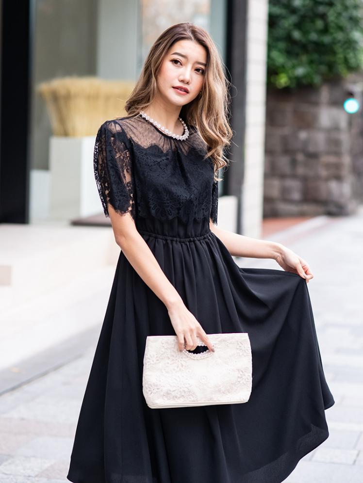 ドットチュールレースドレス(ブラック)CR1-328BL-M | パーティドレス