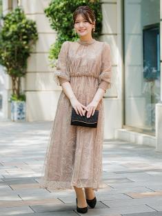 プリーツスリーブドレス(ヌードベージュ)K1-256NB-M | パーティドレス