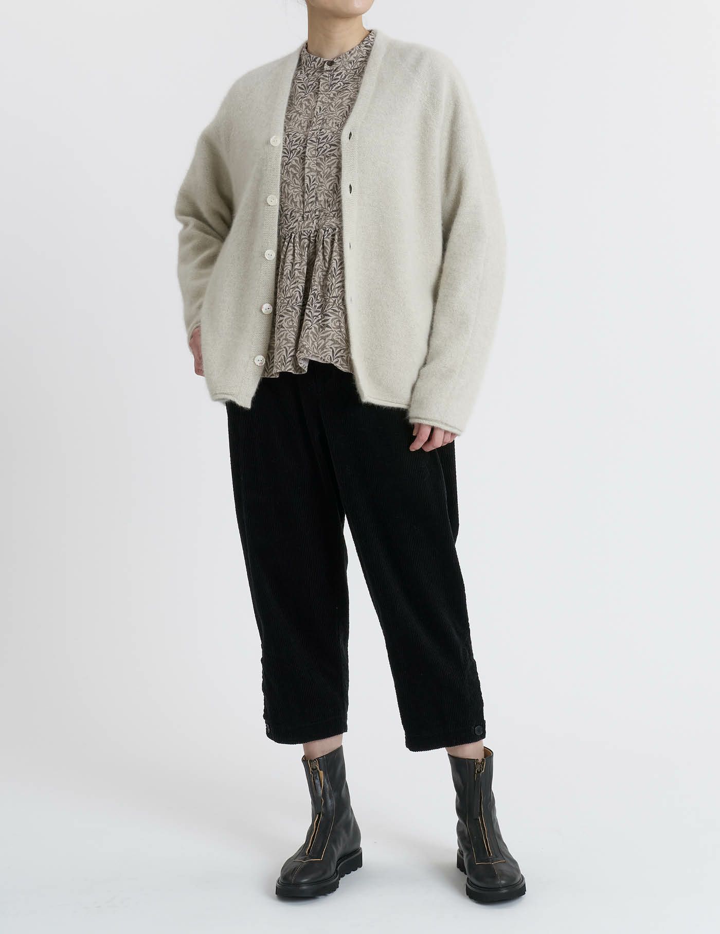 パドカレ ニットロングコート コットンライナー ブラック カーディガン