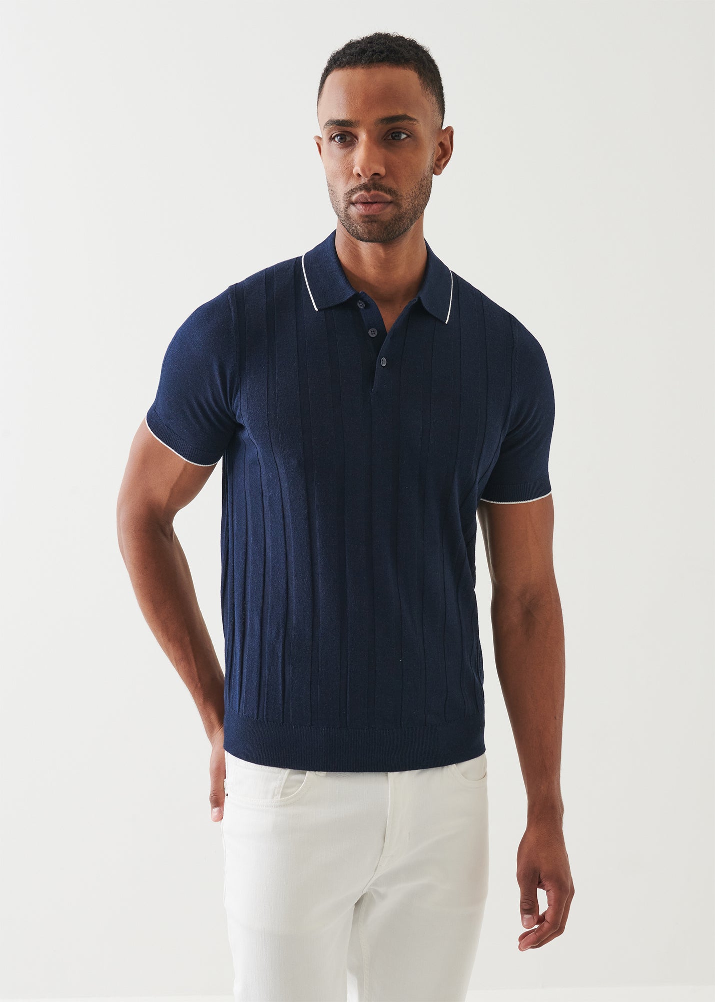 Merino Wool-Silk Blend Drop Needle Polo | PATRICK ASSARAF | Luxury