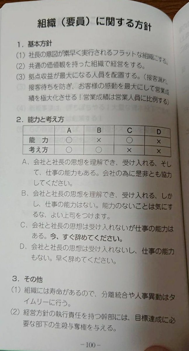 ビッグモーターの経営計画書の一文。 「幹部には、目的達成に必要な
