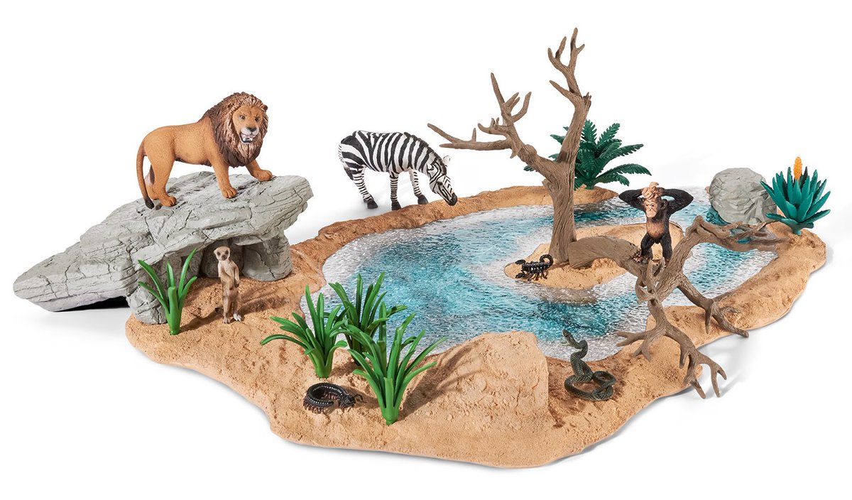 ワイルドライフの『動物達の水飲み場セット』はライオン、シマウマ