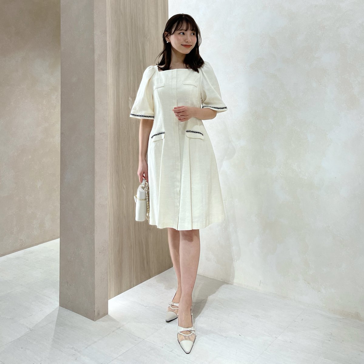 🏷Canal Tweed Mini Dress - white - ミニでも上品に着こなせる丈感