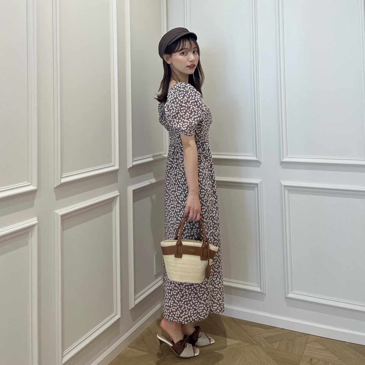 🏷Cherry Pattern Cache-Coeur One-Piece - brown sugar - チェリー
