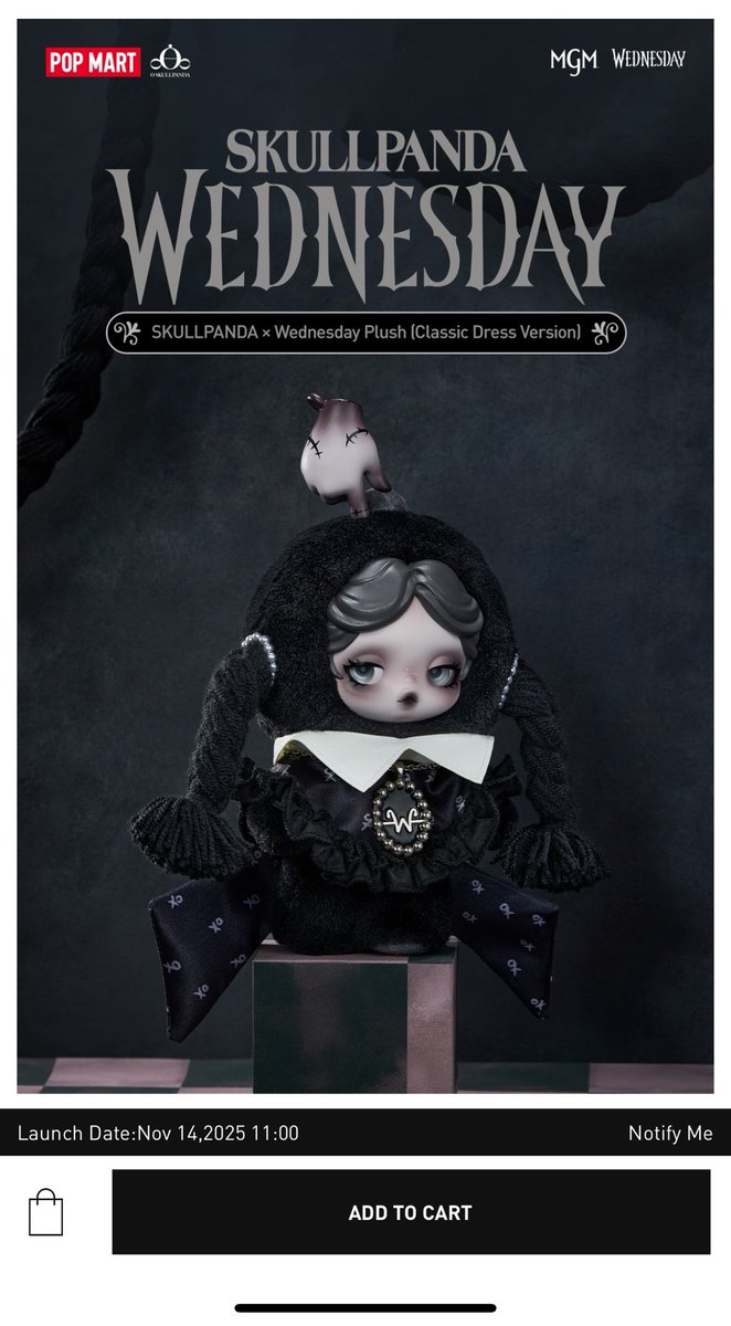 SKULLPANDA×Wednesday Plush 🇺🇲全米販売START🖤🩶🖤 New York限定で