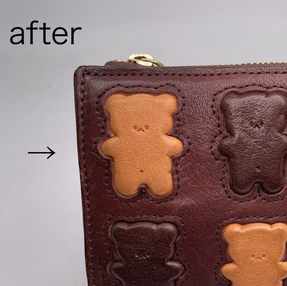 本革製くまちゃんブラウニー財布の試作品を使い始めて約1年。プレーン