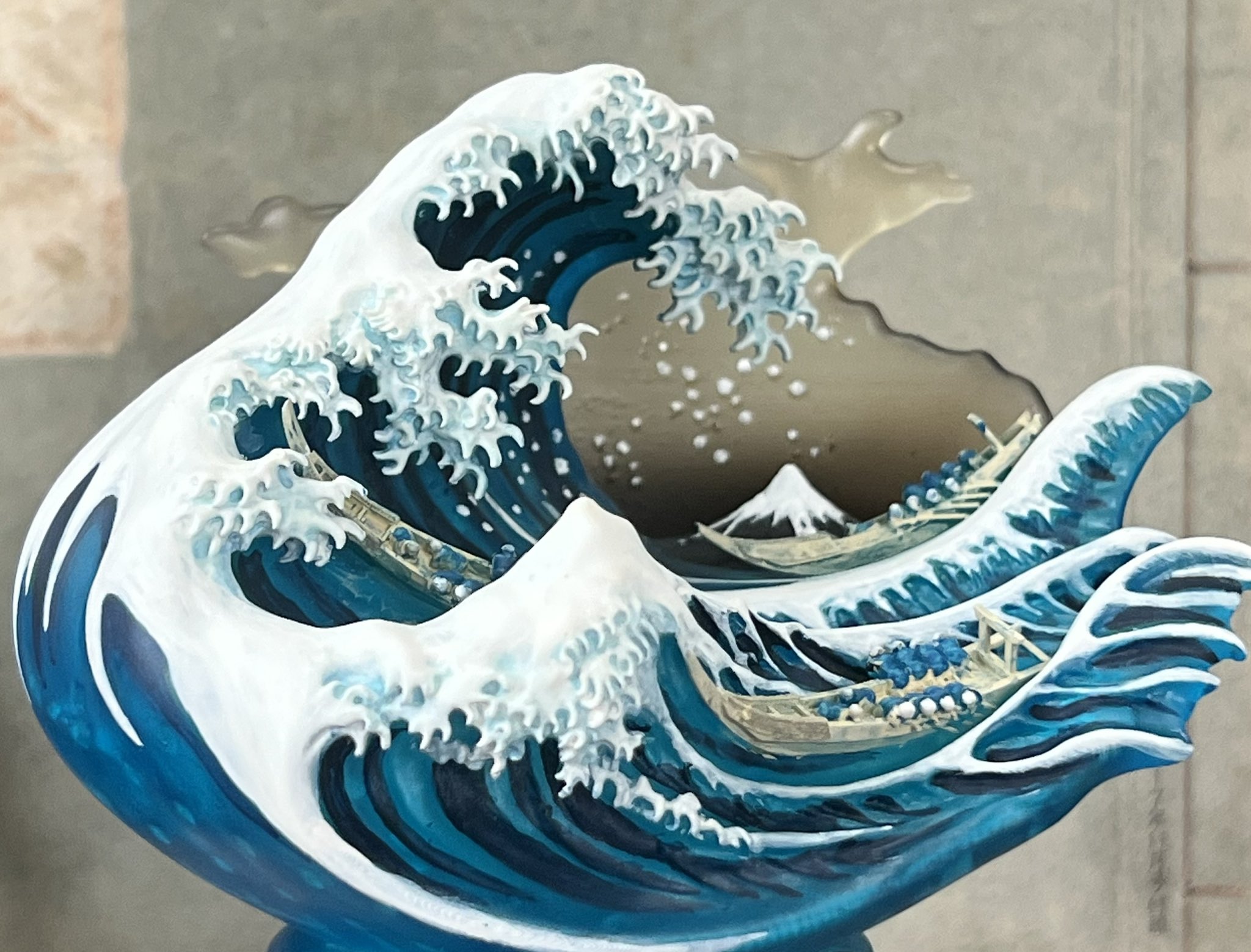 明治後期 オールド深川製磁 美人画 青海波 菩薩 直径39.7cm 一尺三寸