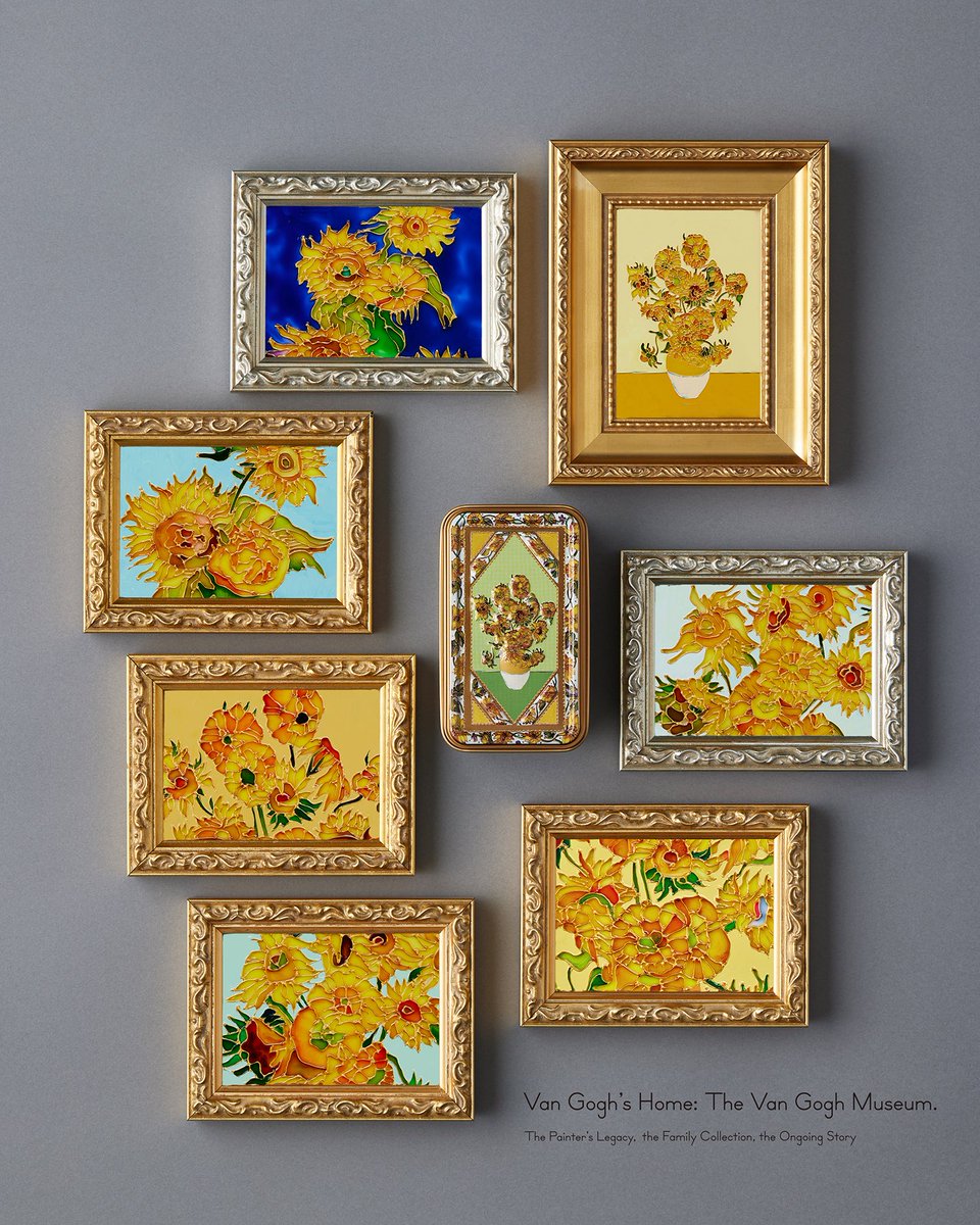ゴッホが生涯で7枚描いたとされる、ひまわり7作品が並ぶ “ミニチュア