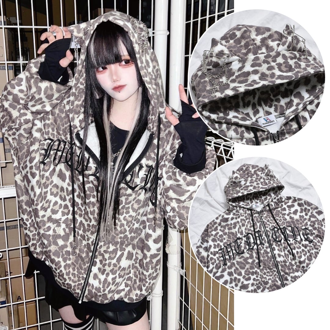 💋人気アイテム!!💋 ✓ネコ耳ヒョウ柄ZIPパーカー 💰￥11,990▶︎送料