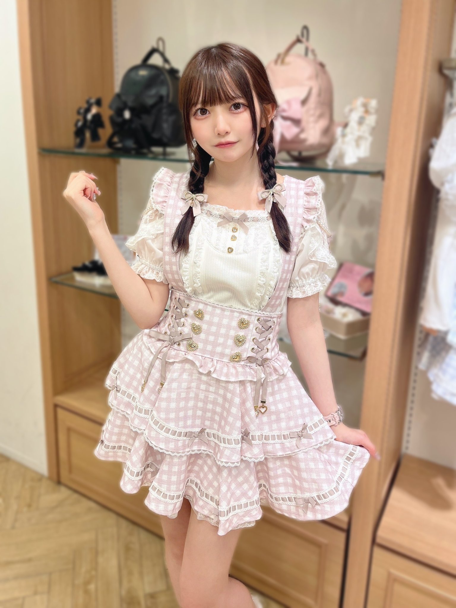 LIZLISA ギンガムツイードサスペンダー付スカパン LIZLISA ギンガム