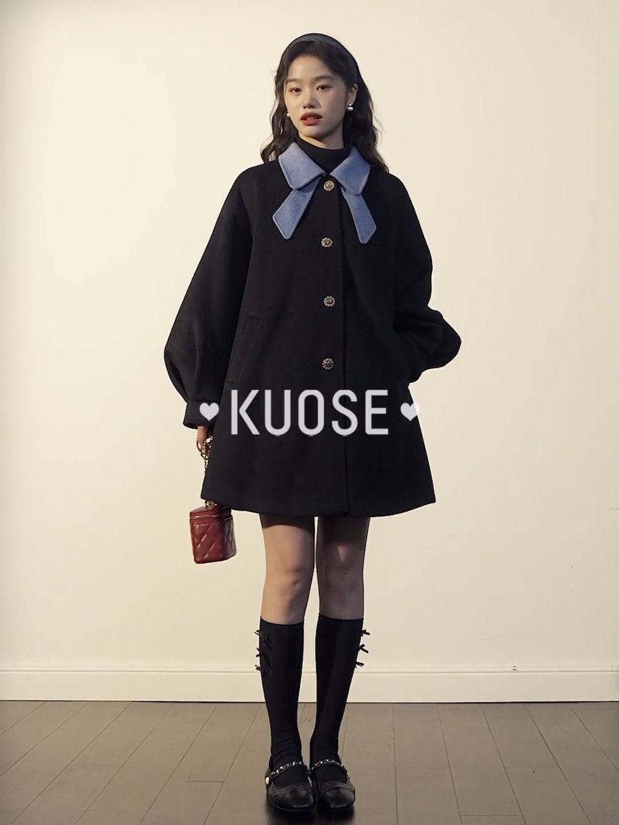 KUOSE”っていう韓国ファッションブランドのリボンカラーコート。ボタン