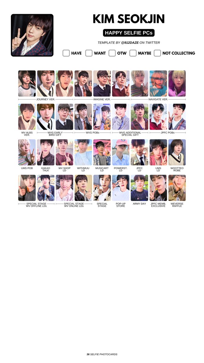 BTS JIN SEOKJIN ALBUM PC PHOTOCARD WL WISHLIST TEMPLATE