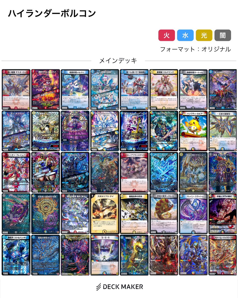 昨日公開のUDBで使用した『ハイランダーボルコン』のリストです。 新弾