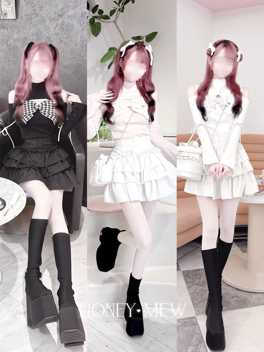 HONEYMEW はにみゅ ハニーミュウ 千鳥アンサンブルニットトップス xs