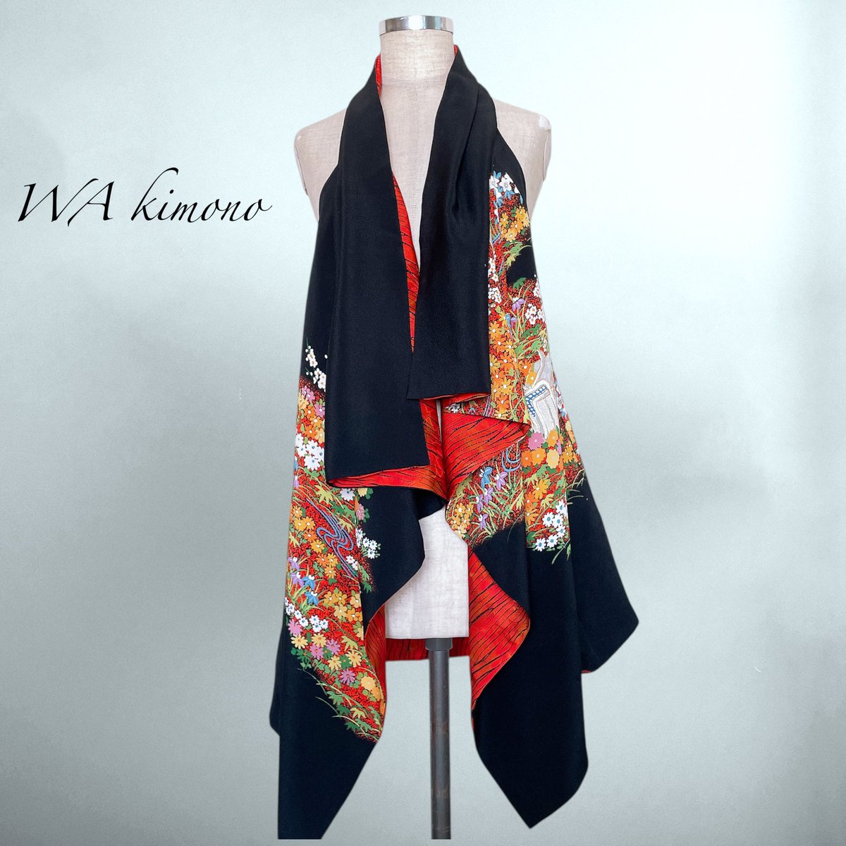 着物リメイク J80108 アンティーク リバーシブル 留袖スクエアジレ