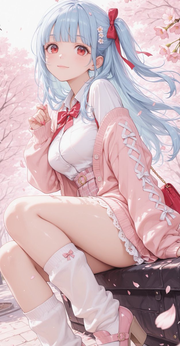 AI花の金曜日 蝶々リボンで参加します。 お昼のひと息、桜色にまぎれて