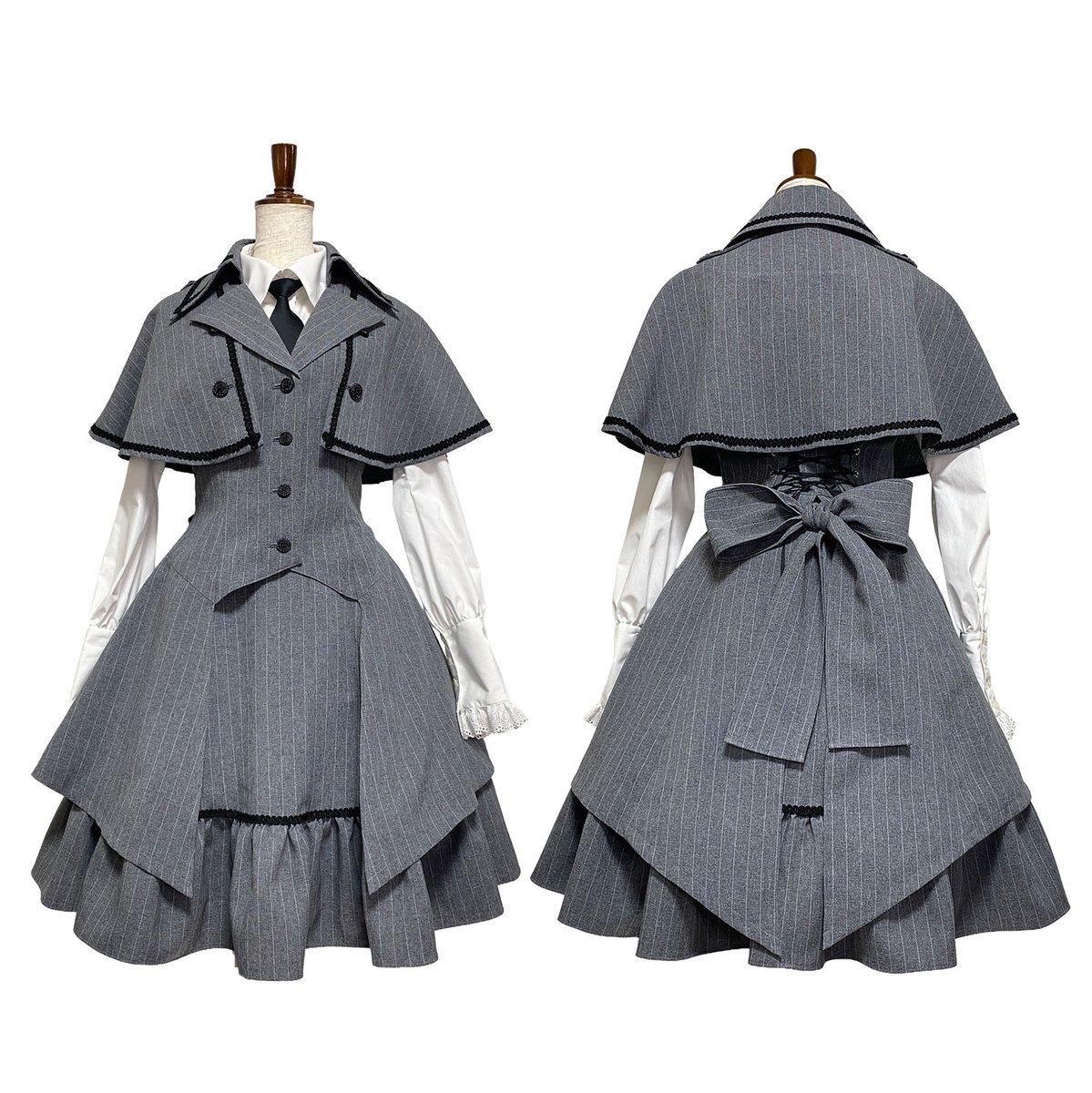 予約受付中】 ケープ付いたロングベストとハイウエストスカートの