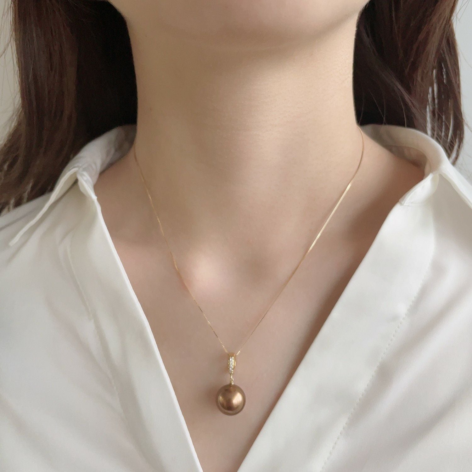 Chocolat タヒチ黒蝶真珠 クリッカー/ペンダントトップ 12mmUP K18YG