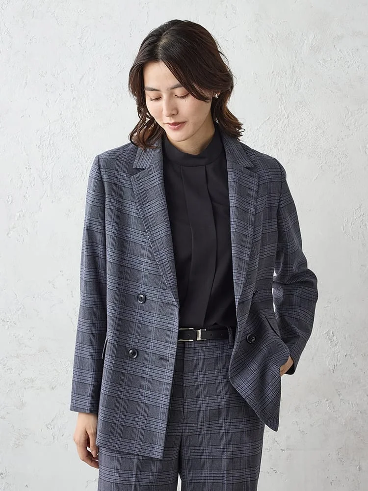 M．グレー My wardrobe トラッドチェック ダブルジャケット グレー