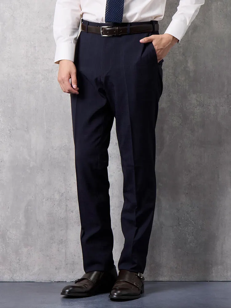 洗える/ストレッチ】シャドウチェック スラックス ネイビー | P.S.FA