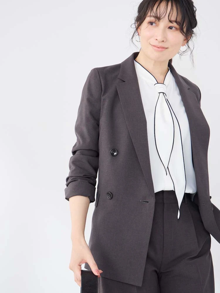 M．グレー シャドーチェック柄スーツ ダブルジャケット グレー