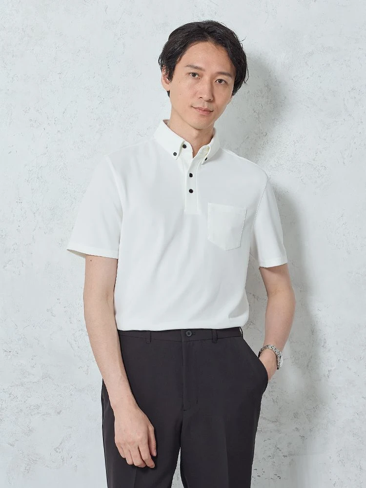 ホワイト 【高通気】レギュラー半袖ポロシャツ ホワイト/ブラック