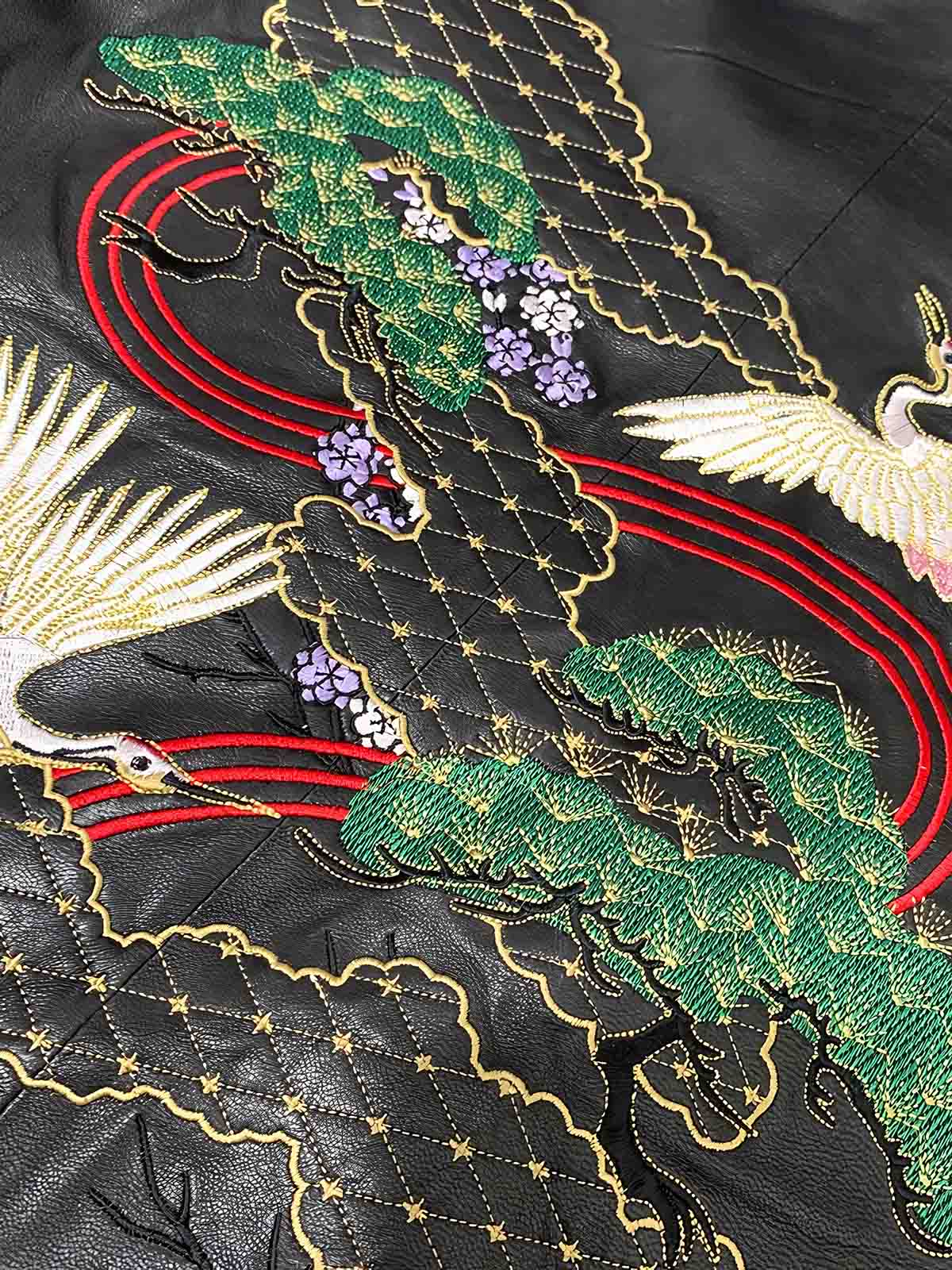 予約】万針刺繍 鶴図 羊革 スカジャン -PESSOA CLUB