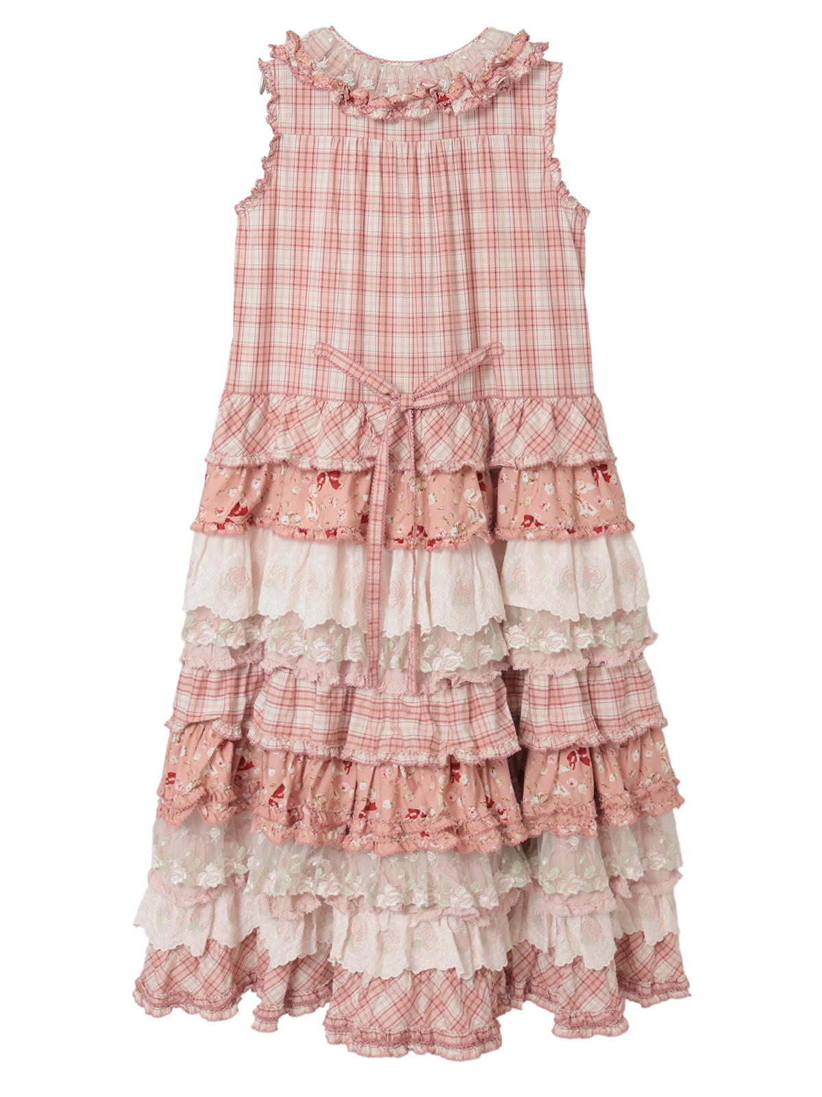 ローズレース使いミックスパッチワークワンピース｜ピンクハウス