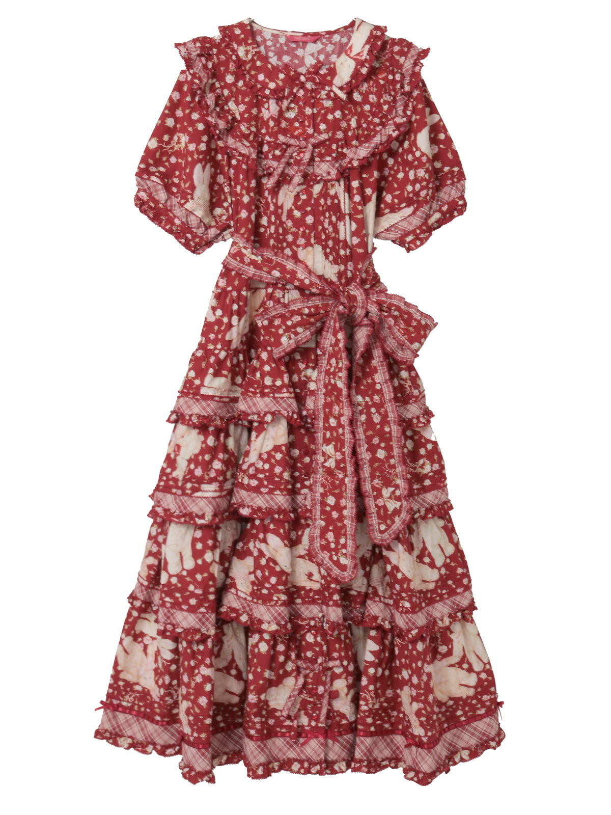 バラ園うさぎプリントパッチワークワンピース｜ピンクハウス