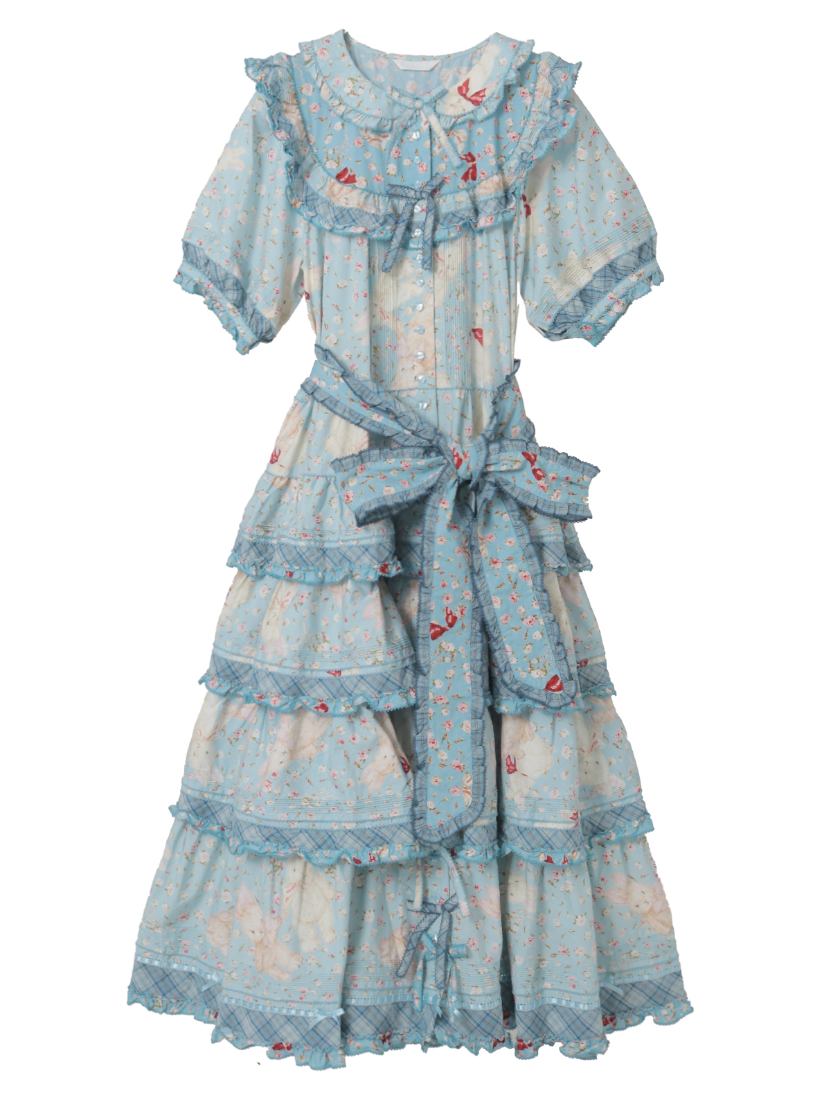 バラ園うさぎプリントパッチワークワンピース｜ピンクハウス