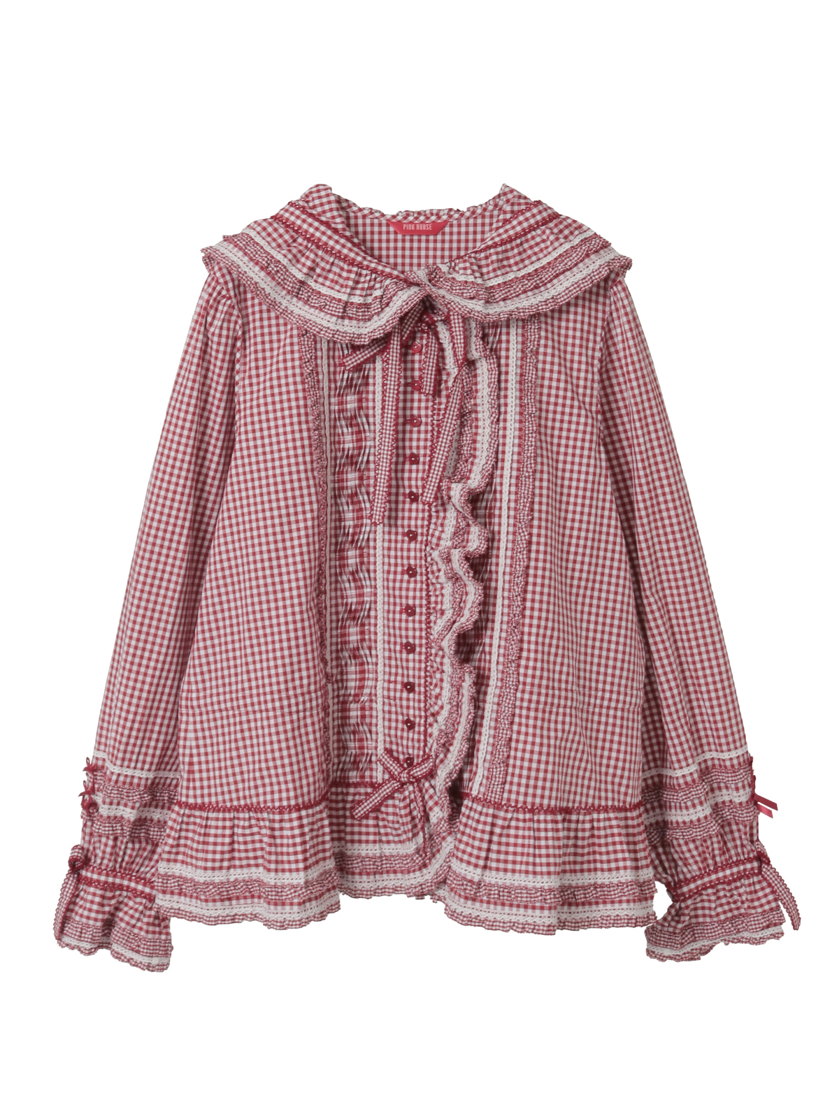 ギンガムチェックフード付きオーバーブラウス｜ピンクハウス