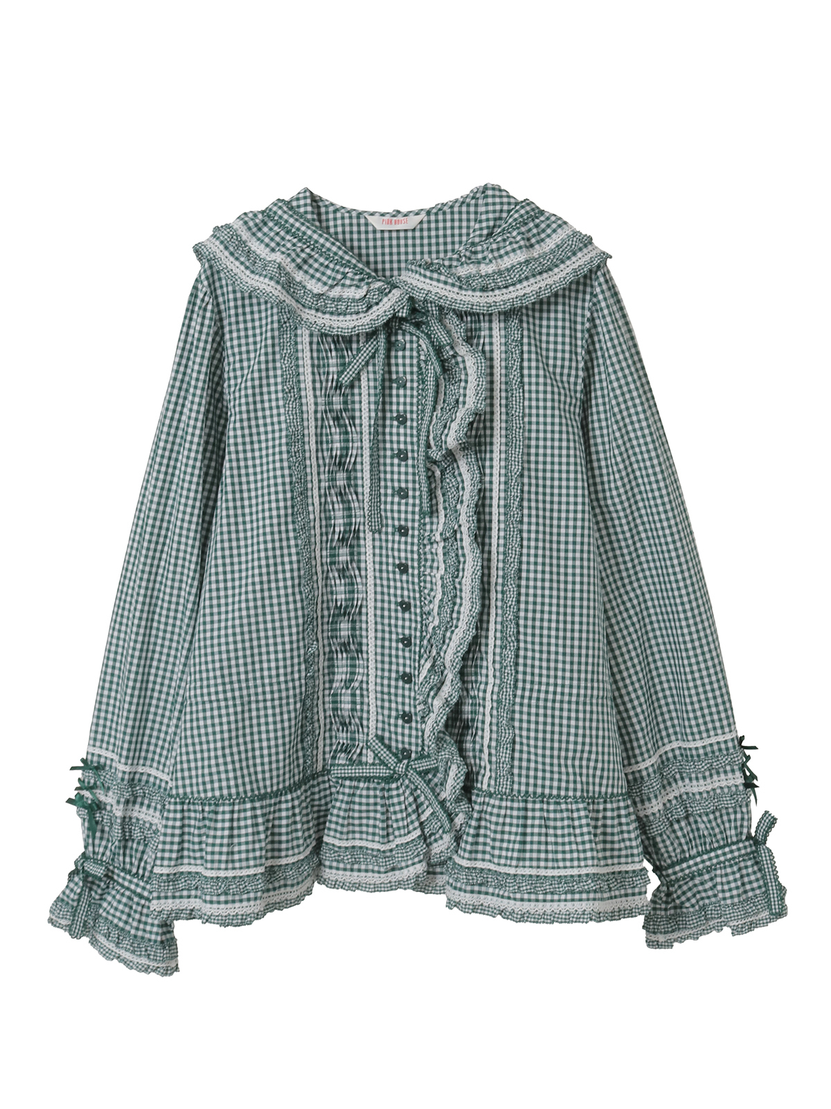 ギンガムチェックフード付きオーバーブラウス｜ピンクハウス